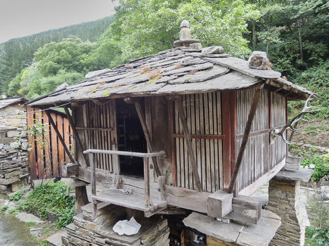 A granary in the ethnographic ensemble "Os Teixois" near Taramundi, in Asturias. Spain