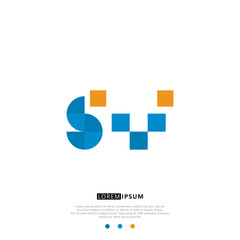 SV S V Logo Monogram with Blue and yellow Colors. modern letter logo design