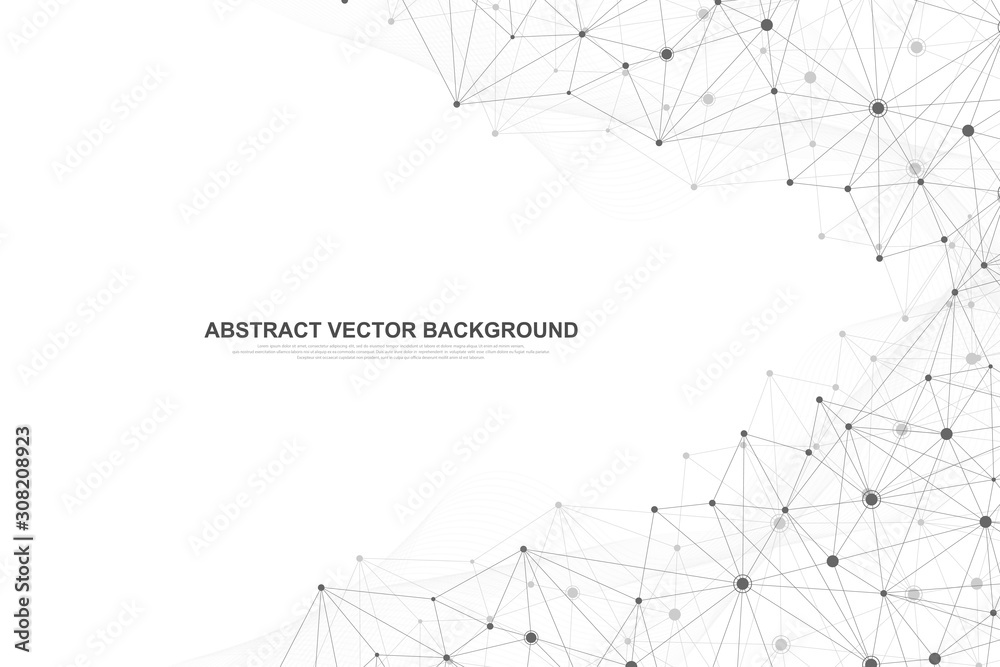 Leinwandbilder Technology abstract lines and dots connect background. Lines plexus connection digital data and big data concept. Digital data visualization. Vector illustration.