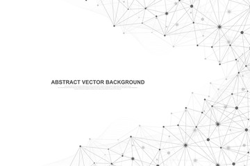 Technology abstract lines and dots connect background. Lines plexus connection digital data and big data concept. Digital data visualization. Vector illustration.