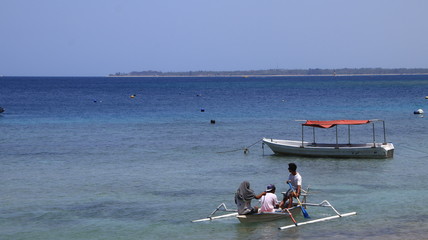 Naklejka premium Tourists from various countries enjoy the atmosphere of the Gili Trawangan beach in Lombok Indonesia, 28 November 2019