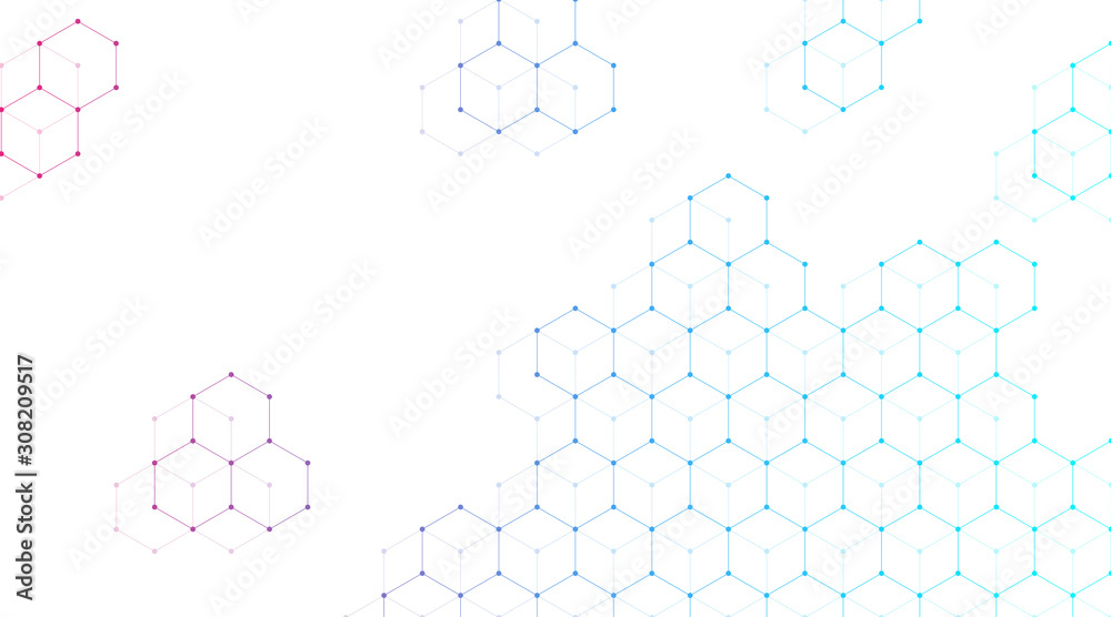 Wall mural technology abstract lines and dots connect background with hexagons. hexagons connection digital dat