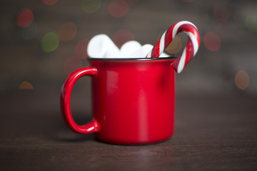 Cocoa red mug with marshmallows