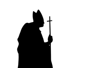 Catholic priest, silhouette on white - obrazy, fototapety, plakaty