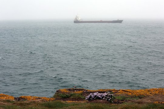 A boat passes along the Irish coastline at Dunmore in County waterford