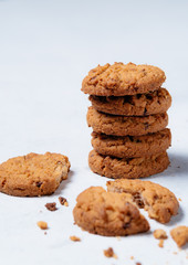 Fototapeta na wymiar stack of tasty crunchy malt cookies on white background.