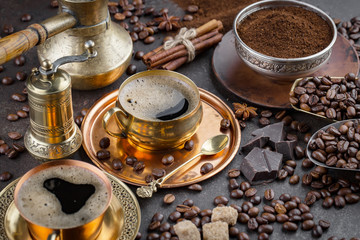 Black coffee on an old background in a cup