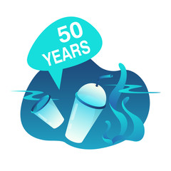 How long does a plastic cup decompose in nature. Stop the plastic pollution. Vector stock isolated illustration for World Environment Day. Plastic floats in the ocean. Harm to nature. 50 years.