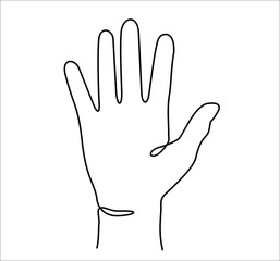 Continuous one line drawing hand palm fingers gestures. Palm open gesture