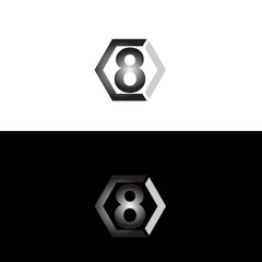 Initial number 8 with hexagon shape in black