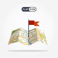 Flat map with pin. Vector map pointer icon