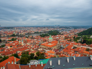 Praha City vie with old architecture and dark stunning clouds 