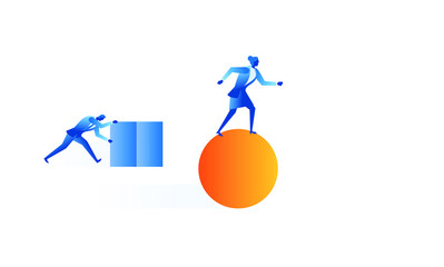 Business women  concept illustration about smart work versus handwork 