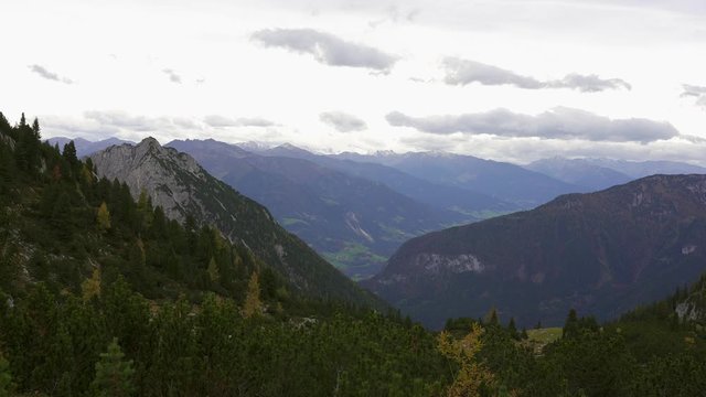 Alps in autumn looking over the Inn Valley from the slopes of Rofan. Tirol, Austria