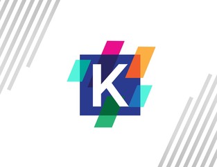 Creative square initial letter K with colorful diagonal line logo design