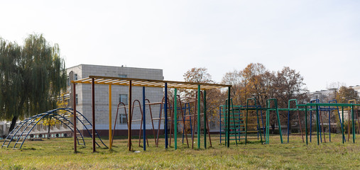 Exercise machines on the street in the school yard