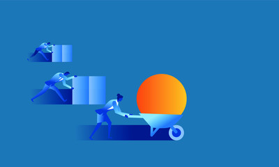 Business women  concept illustration about smart work versus handwork 