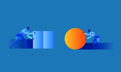 Business women  concept illustration about smart work versus handwork 