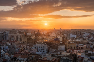 Beautiful aerial sunset view of Valencia, Spain