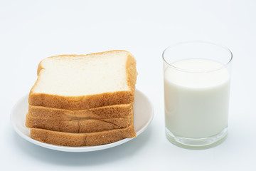 A glass of milk with a bread