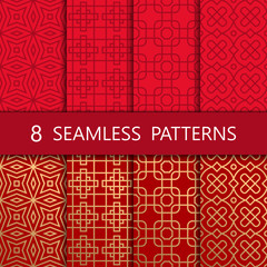 Set of golden chinese seamless pattern, vector illustration