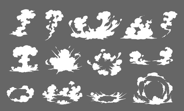 Smoke illustration set  for special effects template. Explosion, bomb,  steam clouds, mist, fume, fog, dust,or  vapor  2D VFX Clipart element for animation