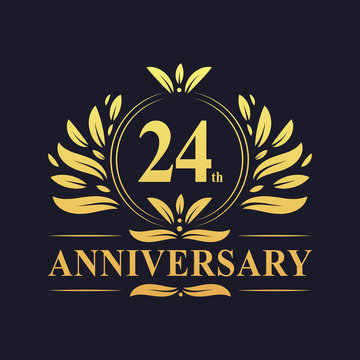 24th Anniversary logo, luxurious golden color 24 years Anniversary logo design celebration.