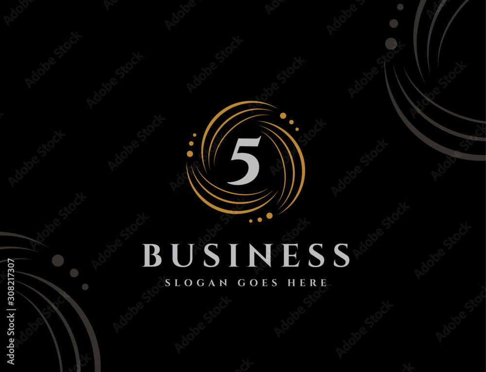 Wall mural royal circle gold orbit with dots initial number 5 logo design vector graphics