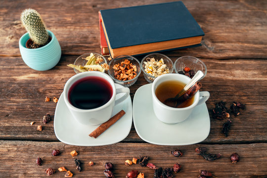 Two cups of delicious herbal tea for a healthy life 