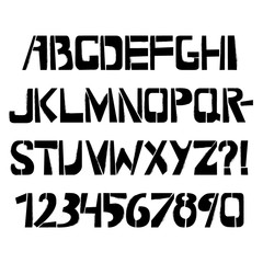 Stencil typeface with spray texture. Painted vector uppercase characters on white background. Typography alphabet for your designs: logo, typeface, card