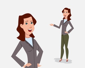 Business woman cartoon character standing pose vector illustration for your design, motion or animation.