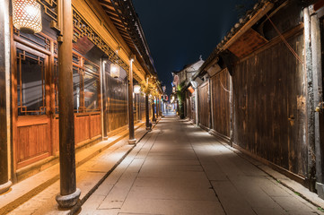 At night, the streets of Zhouzhuang Ancient Town, Suzhou, China