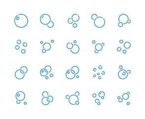 Bubbles line icons. Soap foam and air bubbles, chemical elements and molecule, fizzy drink and underwater oxygen. Vector set outline effervescent aquarium balls or outlines boiling water