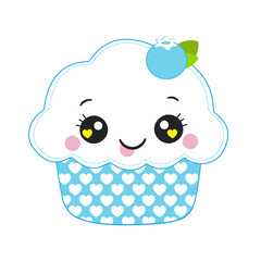 Blue cartoon funny cake isolated in a white background