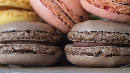 Macaroons in closeup on a table