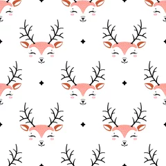 Peel and stick wall murals Little deer Cute Deer Background for Kids Fashion. Vector Seamless Childish Pattern with Cartoon Doodle Reindeers. Christmas or New Year Holiday Design, Nursery Wallpaper