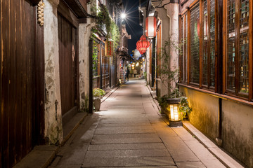 Fototapeta premium At night, the streets of Zhouzhuang Ancient Town, Suzhou, China