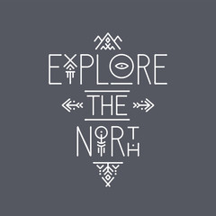Fototapeta na wymiar Lettering line art poster Explore The North