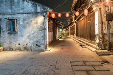 At night, the streets of Zhouzhuang Ancient Town, Suzhou, China