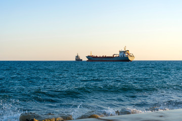 Ship in the Mediterranean sea off the coast of Cyprus.