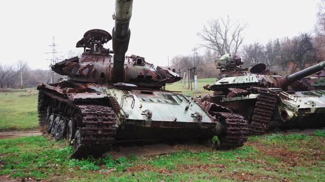Damaged Russian tanks T-64