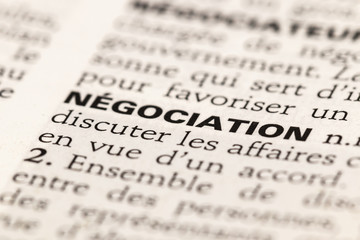 Négociation - photo macro de la définition du dictionnaire français