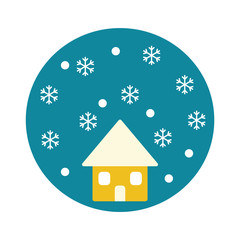 Winter illustration of house and snowflakes
