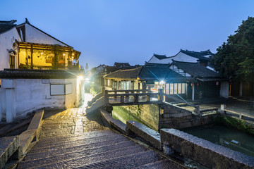 Fototapeta premium At night, the streets of Zhouzhuang Ancient Town, Suzhou, China