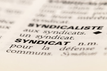Fototapeta premium Syndicat - photo macro de la définition du dictionnaire français