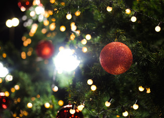 Christmas tree decorated with bulbs, beautiful.