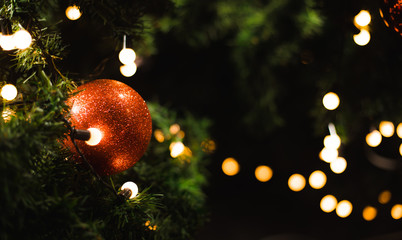 Christmas tree decorated with bulbs, beautiful.