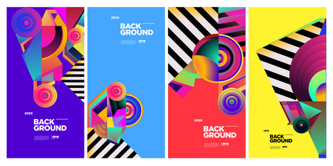 Vector Colourful Ethnic Geometric Pattern Background Set. Pattern Background Illustration for Banner, social media story, Poster, Cover,Packaging Design Template.