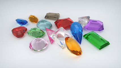 Colorful gems isolated on white background