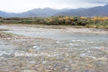 Ladakh, India - Jun 25 2019 - Indus River in Choglamsar, Ladakh, Jammu and Kashmir, India.